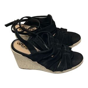 Sam Edelman Awan Wedge Espadrille Sandals 8M Black Suede